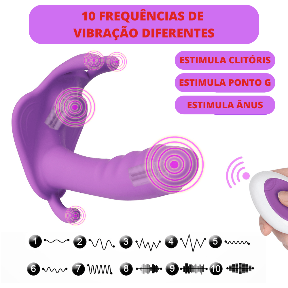 Vibrador de Calcinha Controle Remoto com Dildo de Silicone e Mini Plug Anal "Eros" - Eróticos Sex Shop