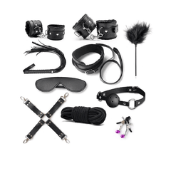 Kit Bdsm Completo Couro PU com 10 Acessórios Sadomasoquistas - Eróticos Sex Shop