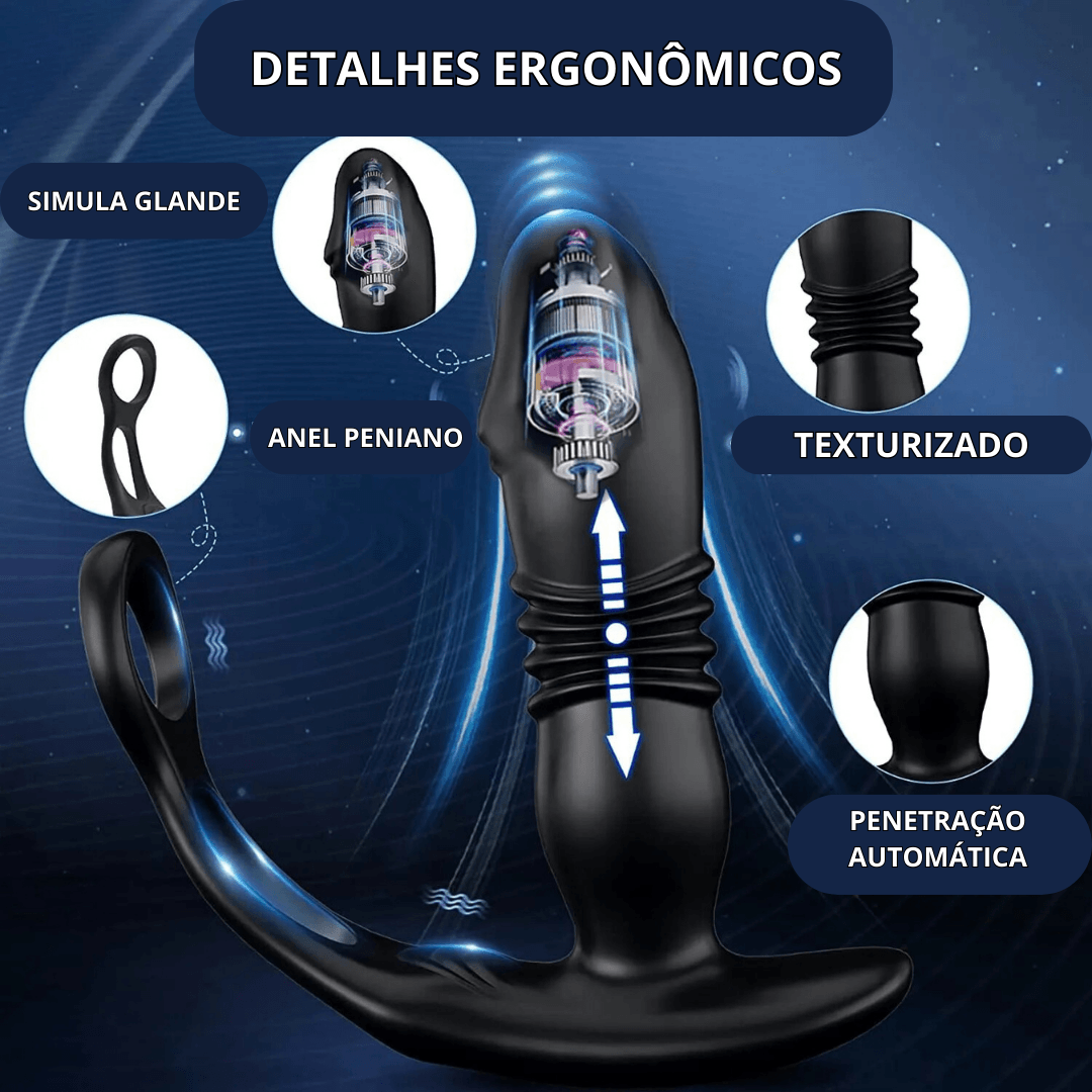 Plug Anal Vibratório Controlado Remotamente com Anel Peniano de Silicone - Eróticos Sex Shop