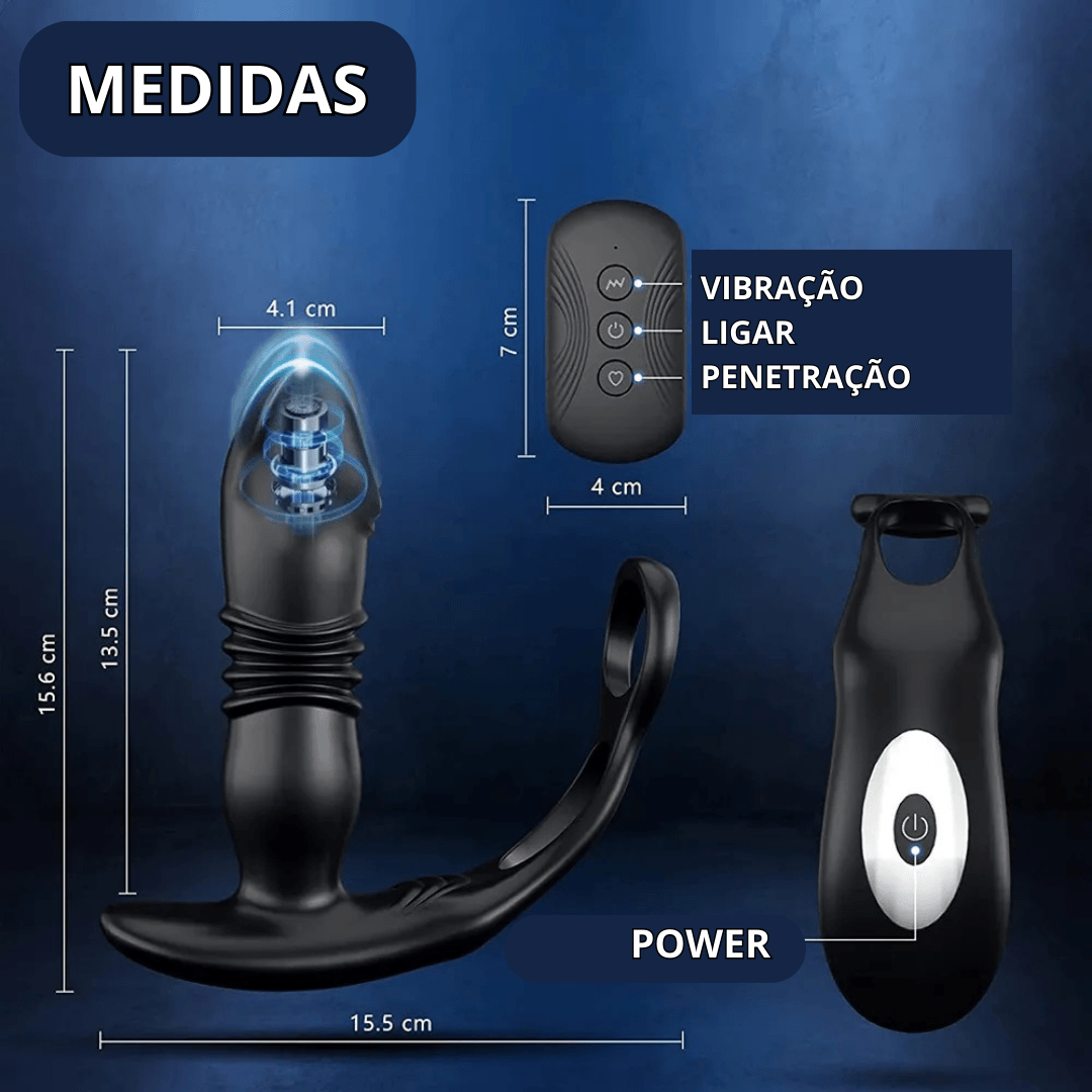 Plug Anal Vibratório Controlado Remotamente com Anel Peniano de Silicone - Eróticos Sex Shop