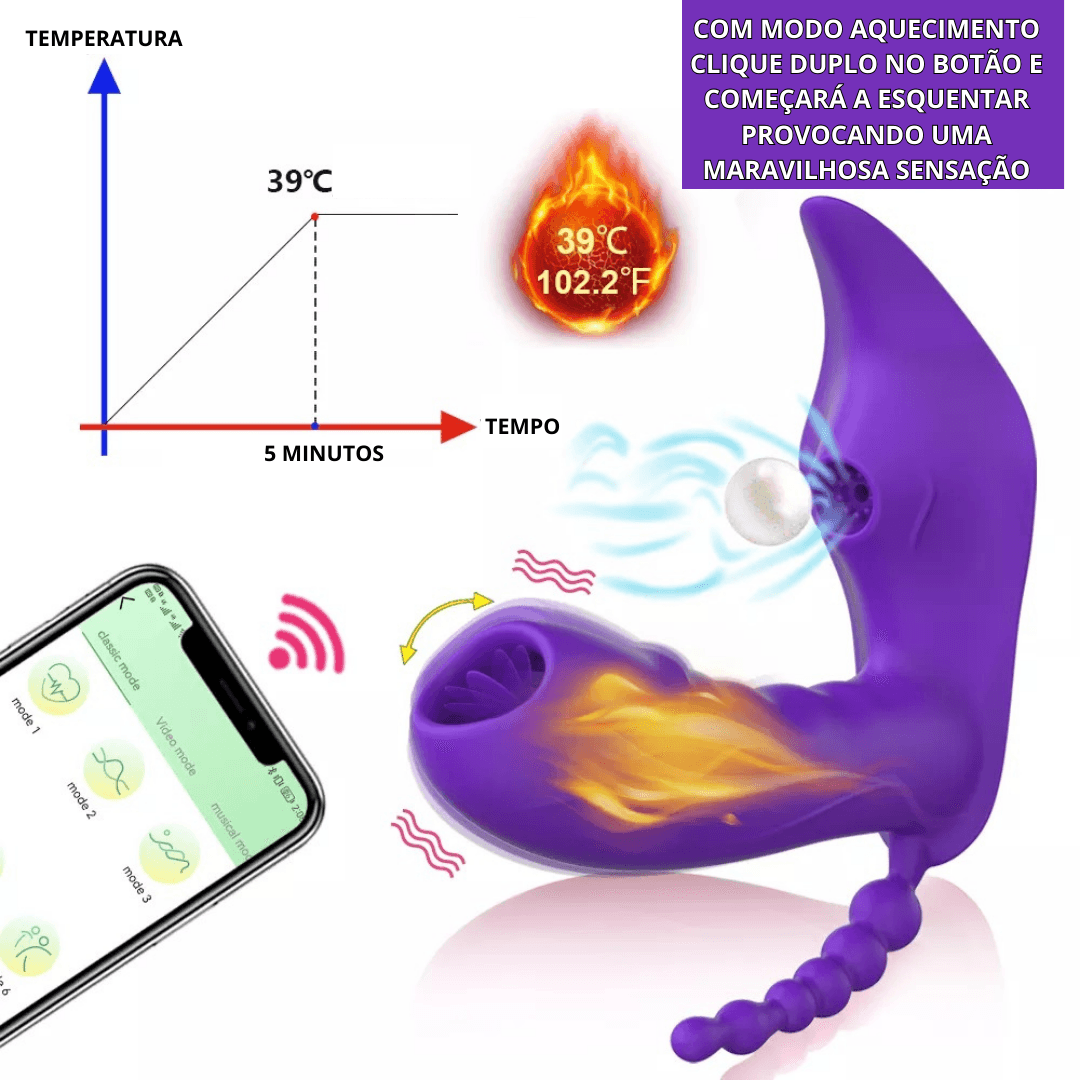 Vibrador de Calcinha Controlado por Celular com Mini Plug Anal e Sugador de Clitoris "Exxxquenta" - Eróticos Sex Shop