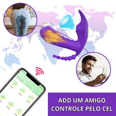 Vibrador de Calcinha Controlado por Celular com Mini Plug Anal e Sugador de Clitoris "Exxxquenta" - Eróticos Sex Shop