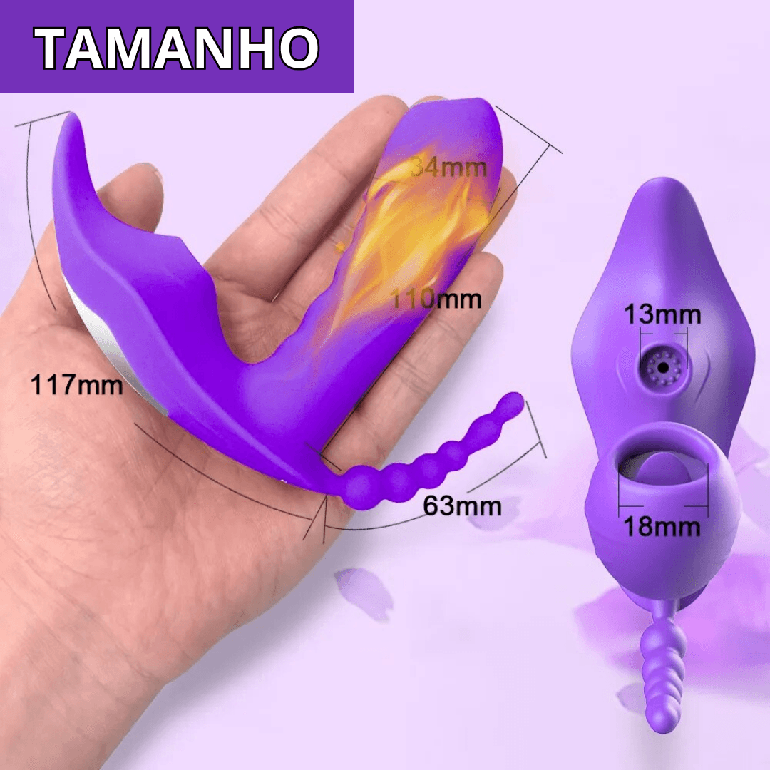 Vibrador de Calcinha Controlado por Celular com Mini Plug Anal e Sugador de Clitoris "Exxxquenta" - Eróticos Sex Shop